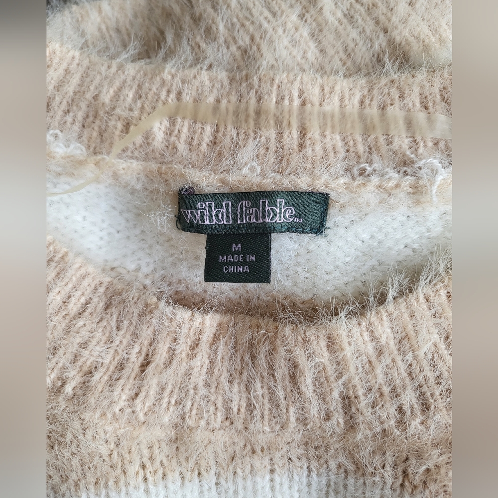 NWOT Wild Fable NudeTan Stripe Mohair Style Balloon Sleeve Sweater size M - Picture 4 of 5